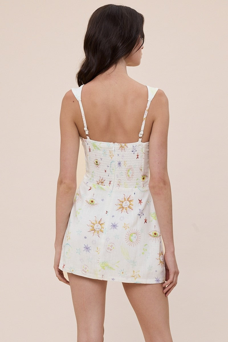 Linen Galaxy Square Neck Casual Plain Mini Dress