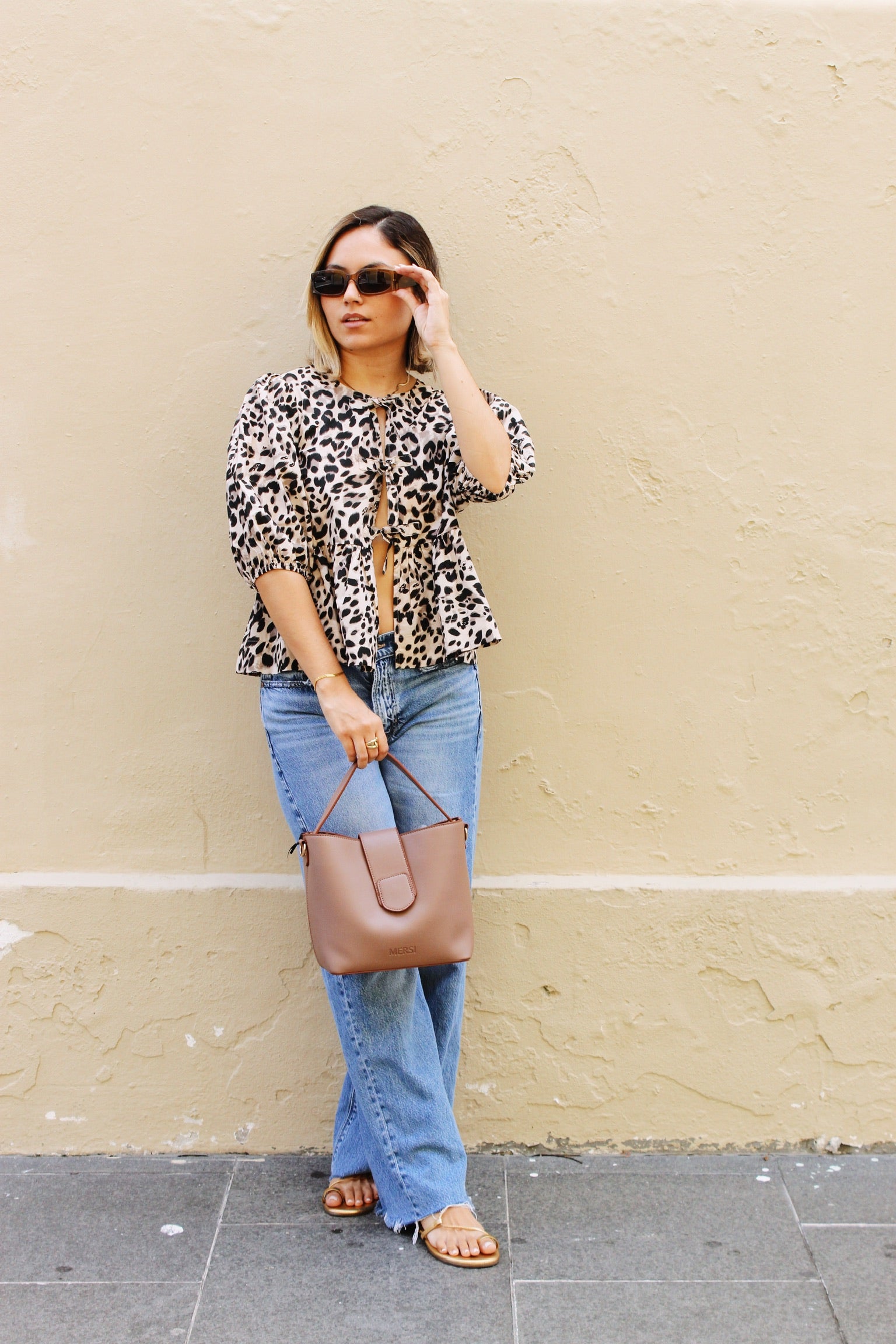 Leopard Print Front Self Tie Peplum Top | Collective Request 