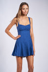 Blue Tie Strap Open Back Pleated Mini Dress | Collective Request 