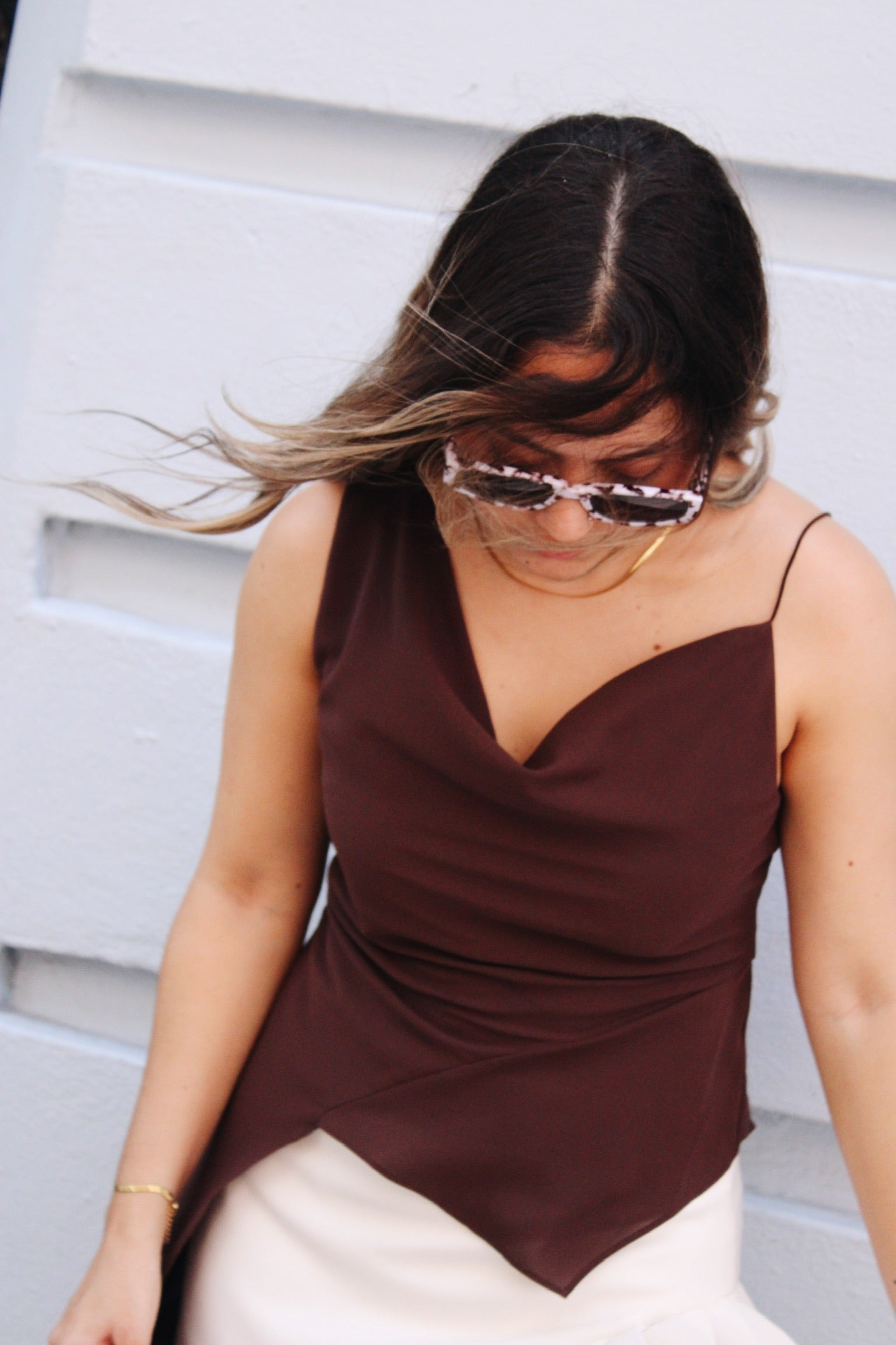 Brown Asymmetric Cami Top