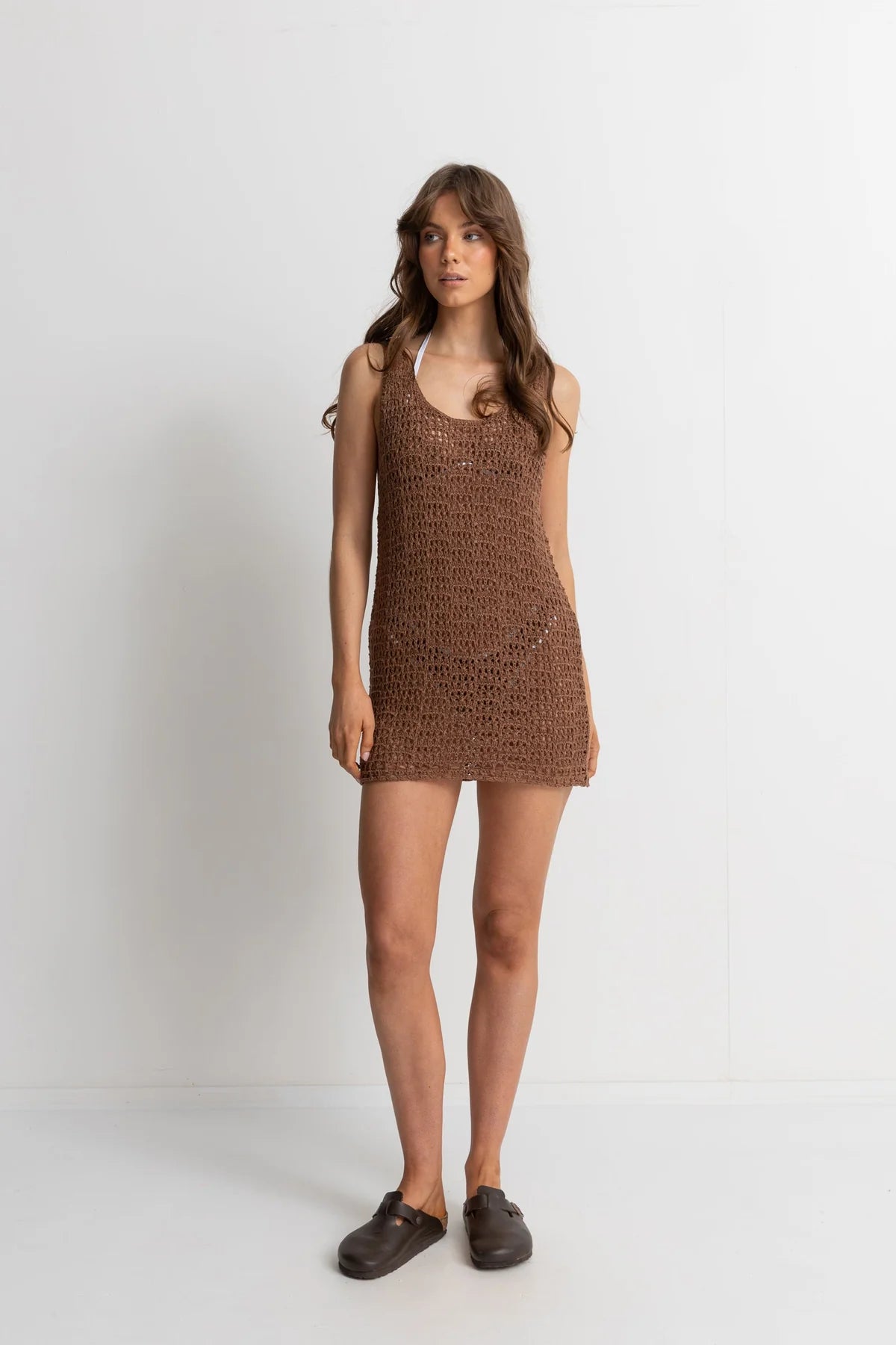 Maddie Knit Scoop Neck Mini Dress Chocolate | Collective Request 
