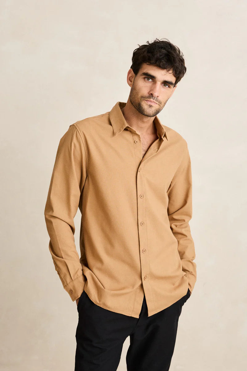 Classic Linen Ls Shirt Ochre