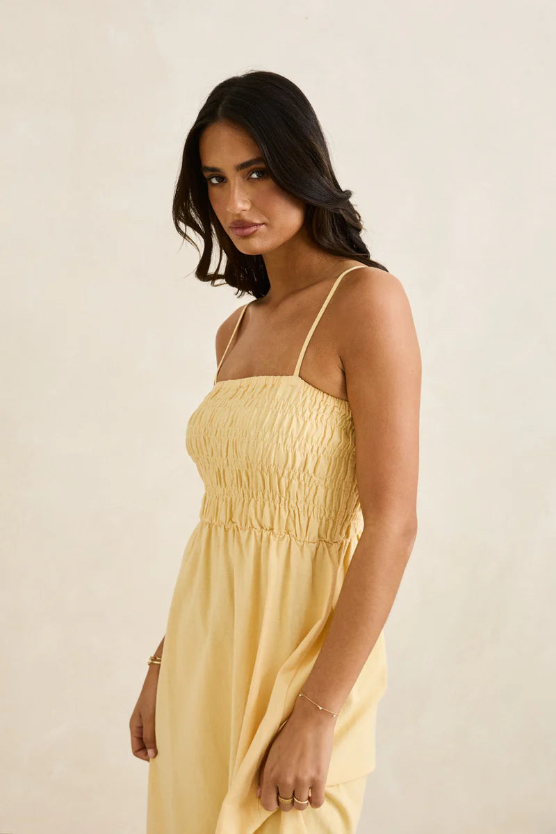 Classic Shirred Midi Dress Butter