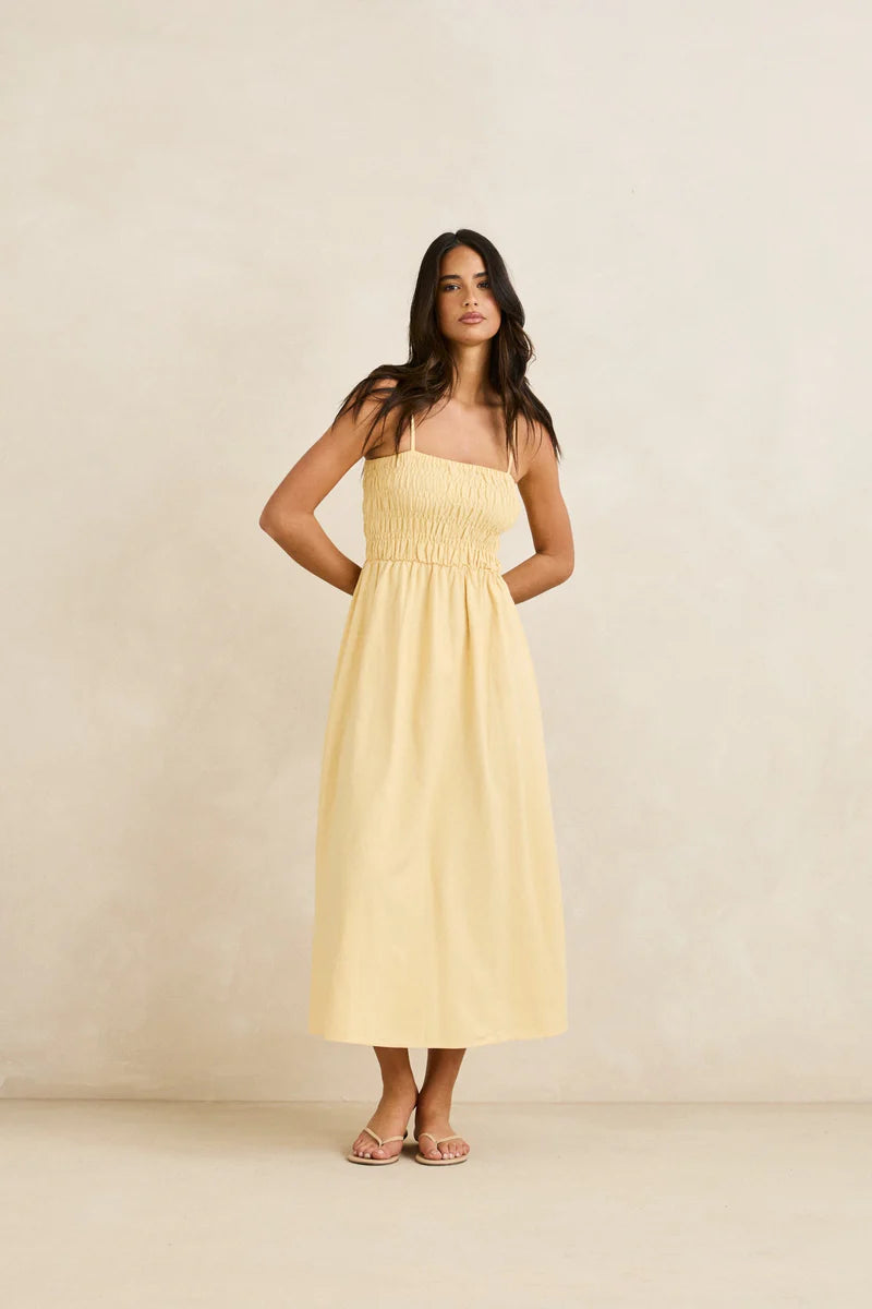 Classic Shirred Midi Dress Butter