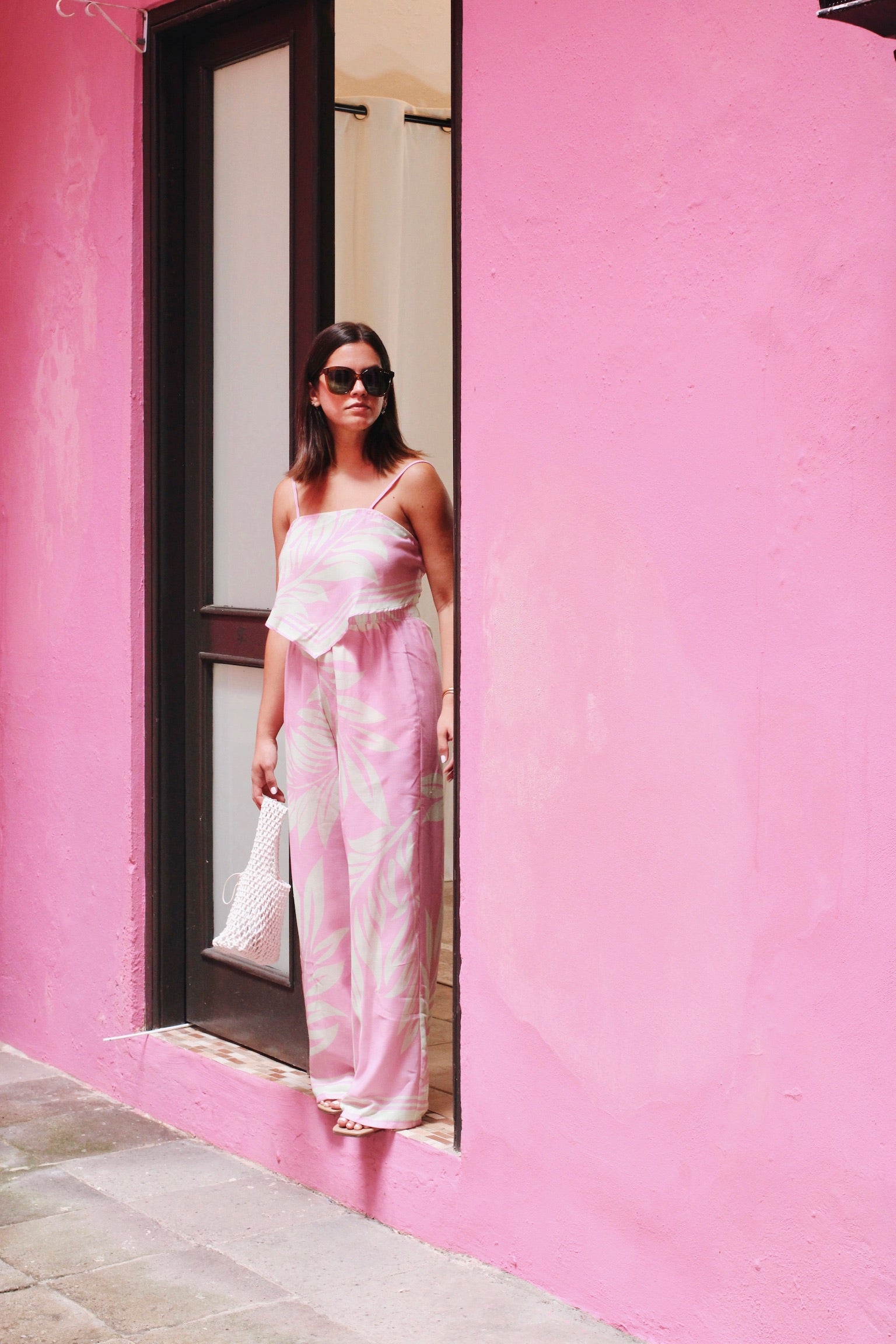 Pink Tropical Print Scarf Top & Pants Set | Collective Request 