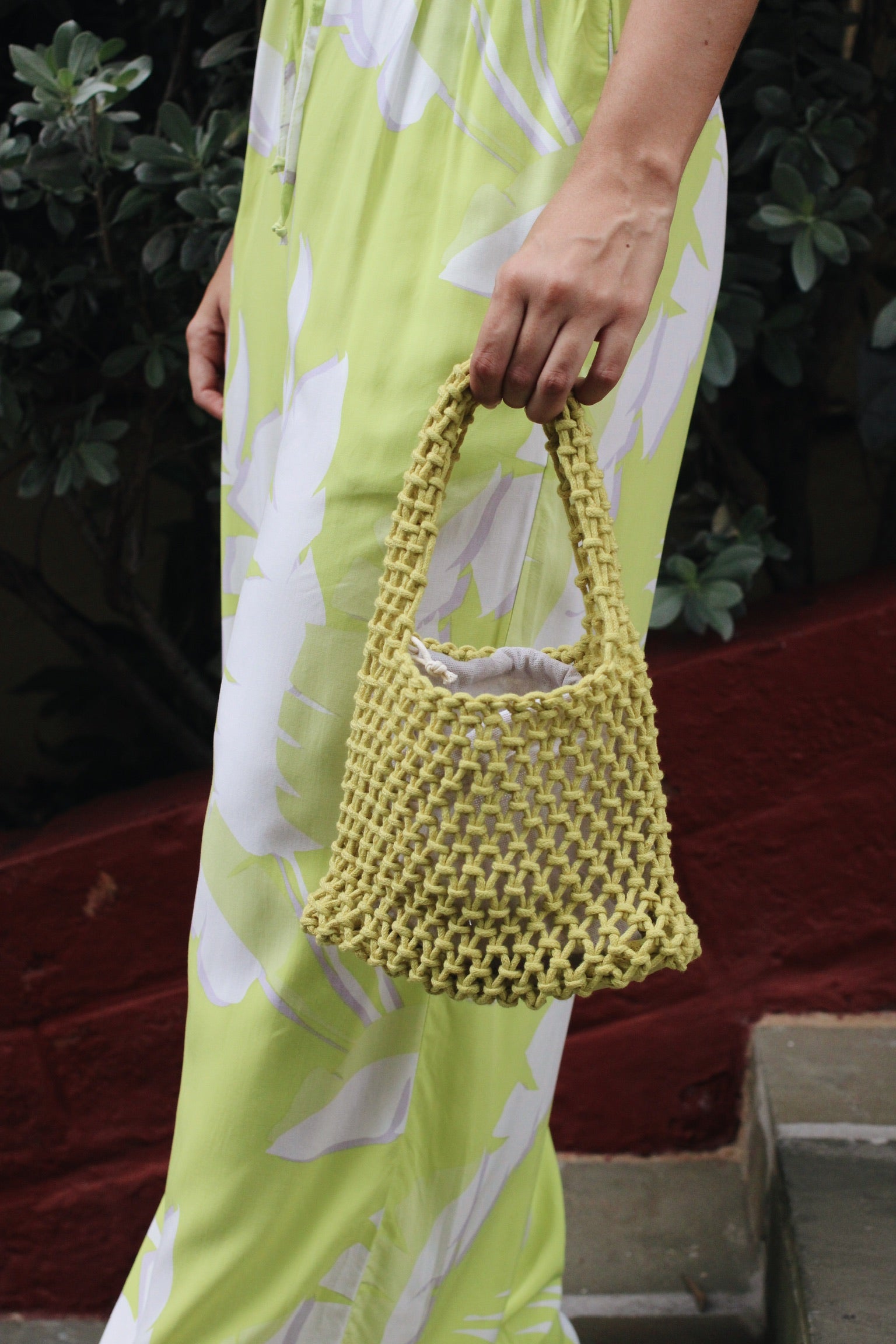 Chartreuse Crochet Woven Mesh Bag