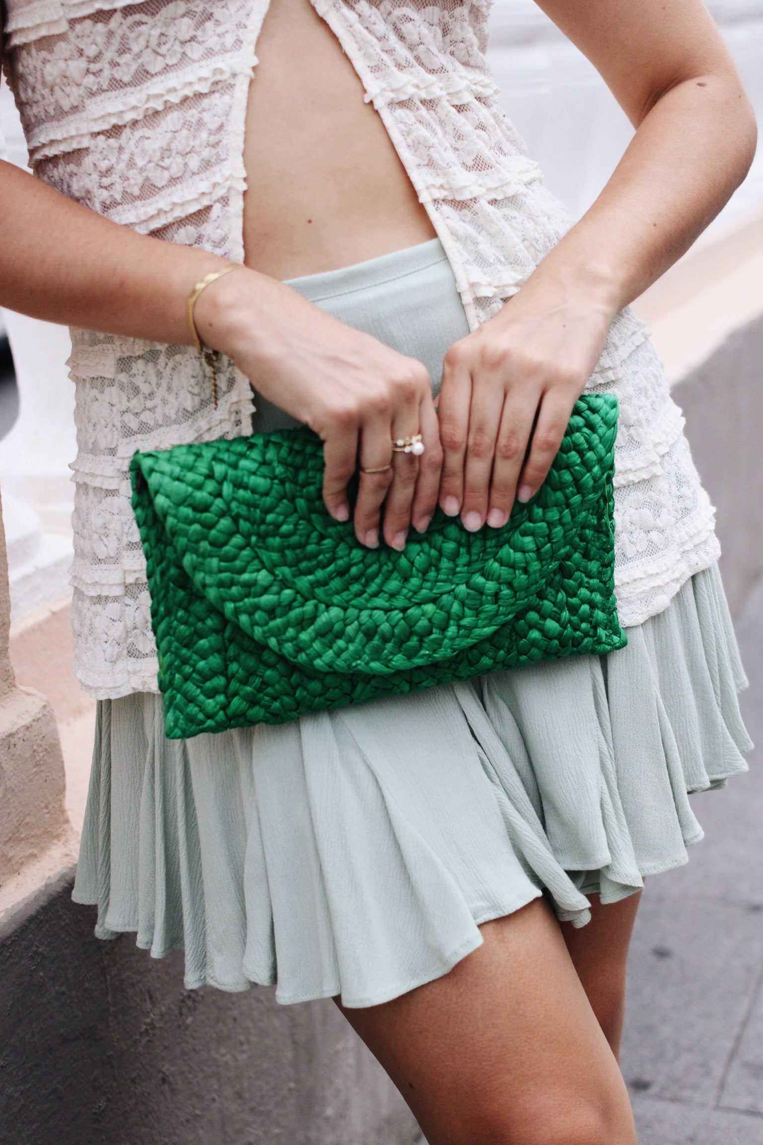 Green Handmade Straw Clutch Rattan Bag | Collective Request 