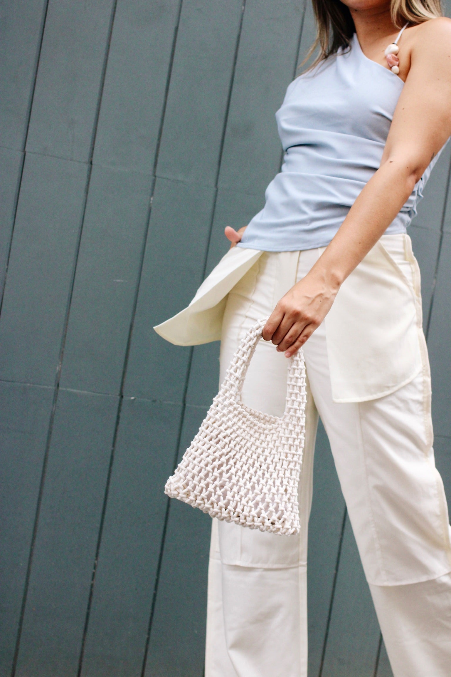 White Crochet Woven Mesh Bag | Collective Request 