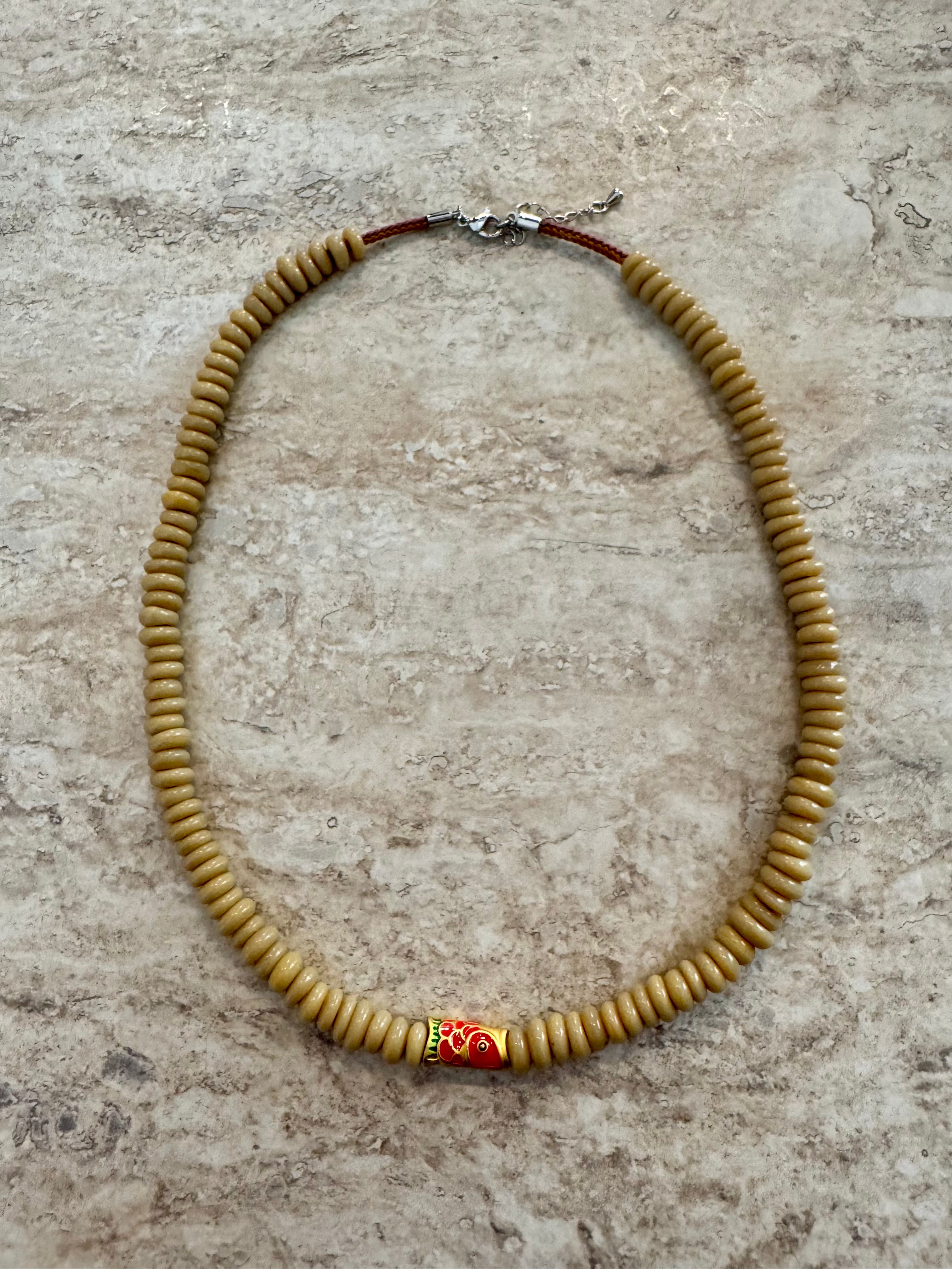 Beige Beaded Stone Necklace