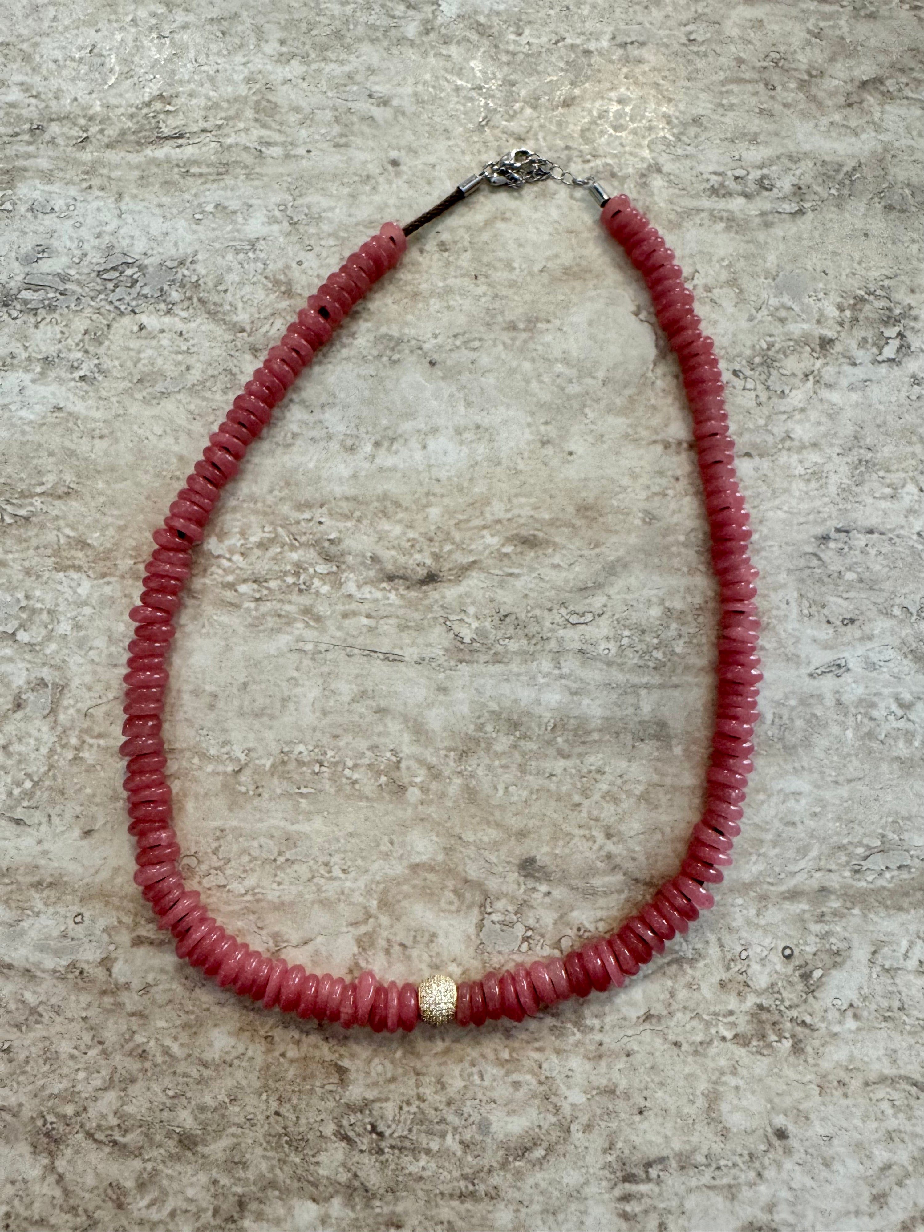 Pink Beige Beaded Stone Necklace