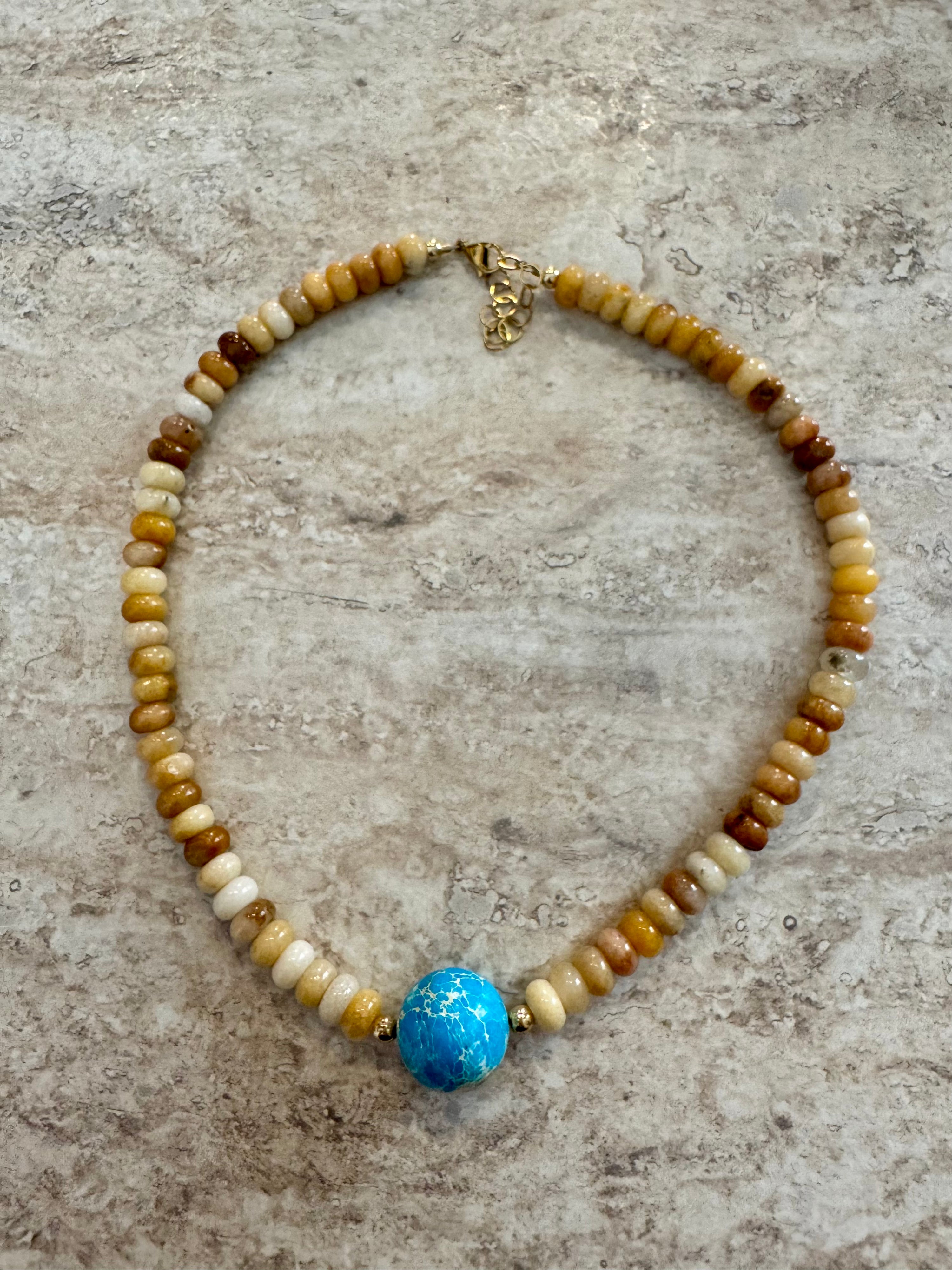 Multi Beige Beaded Stone Necklace