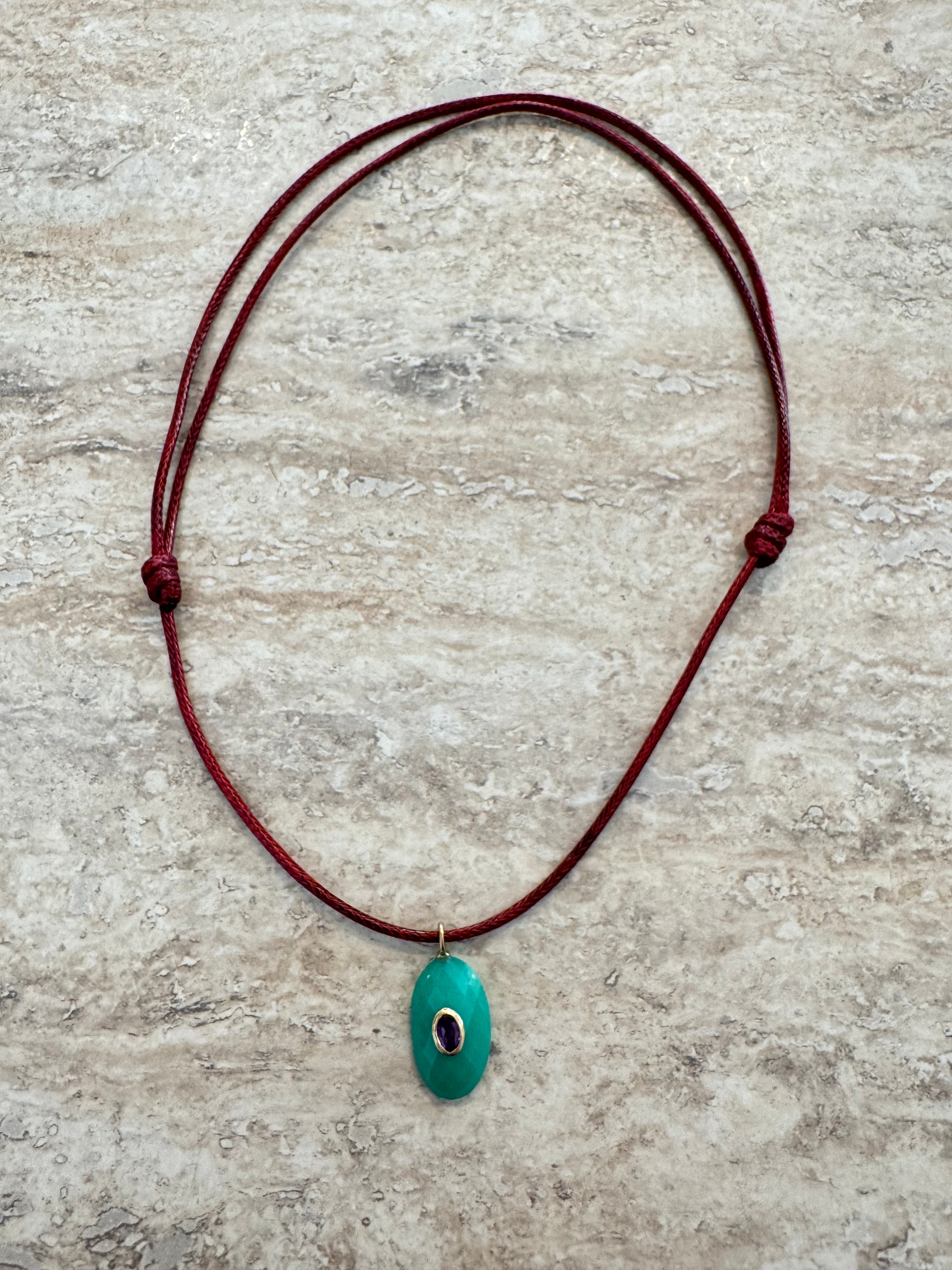 Green Stone Cord Necklace