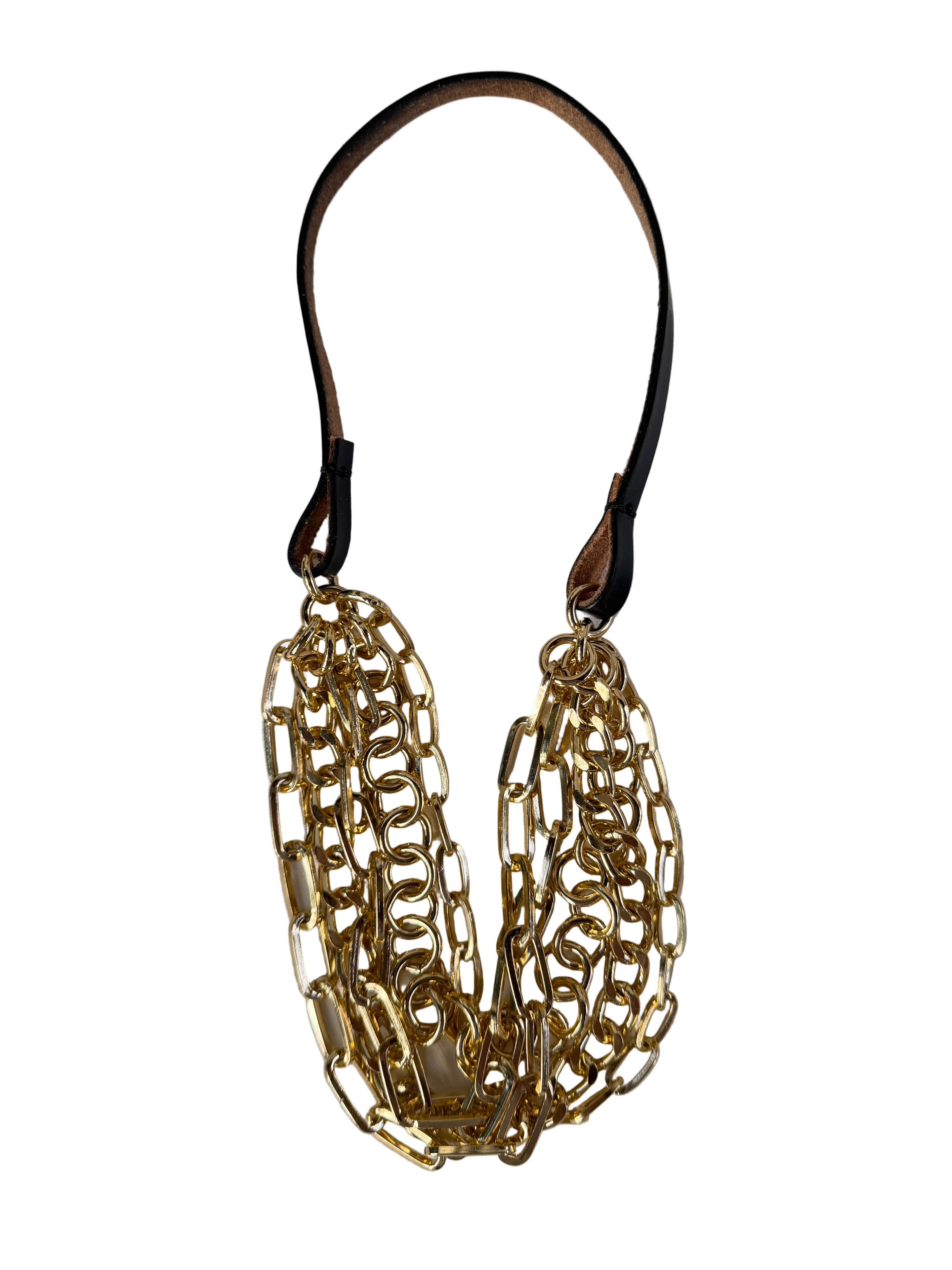 Gold Multi Chains Leather Necklace