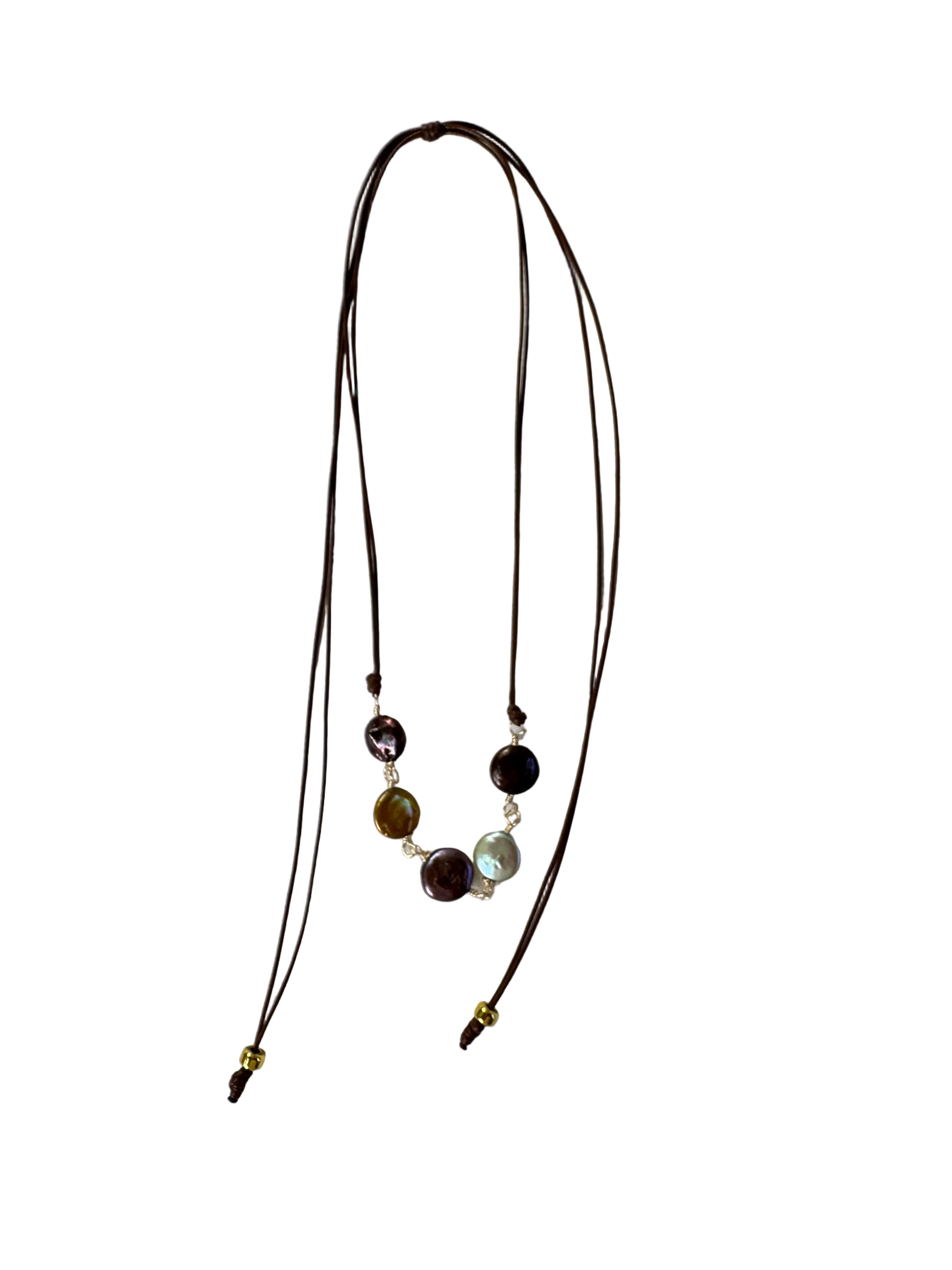 Pearl Puka Brown Cord Necklace