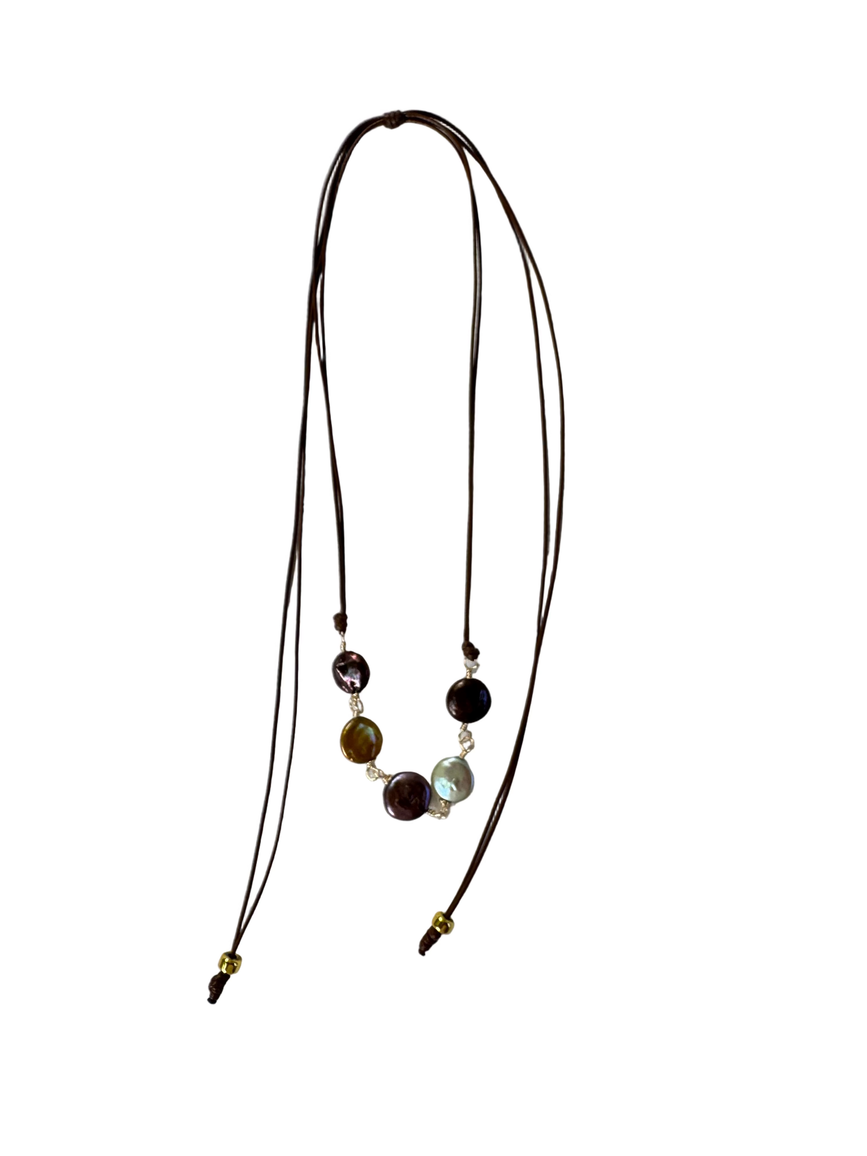 Pearl Puka Brown Cord Necklace