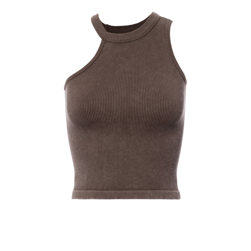 Mocha Ribbed Asymmetric Wash Tank | Collective Request