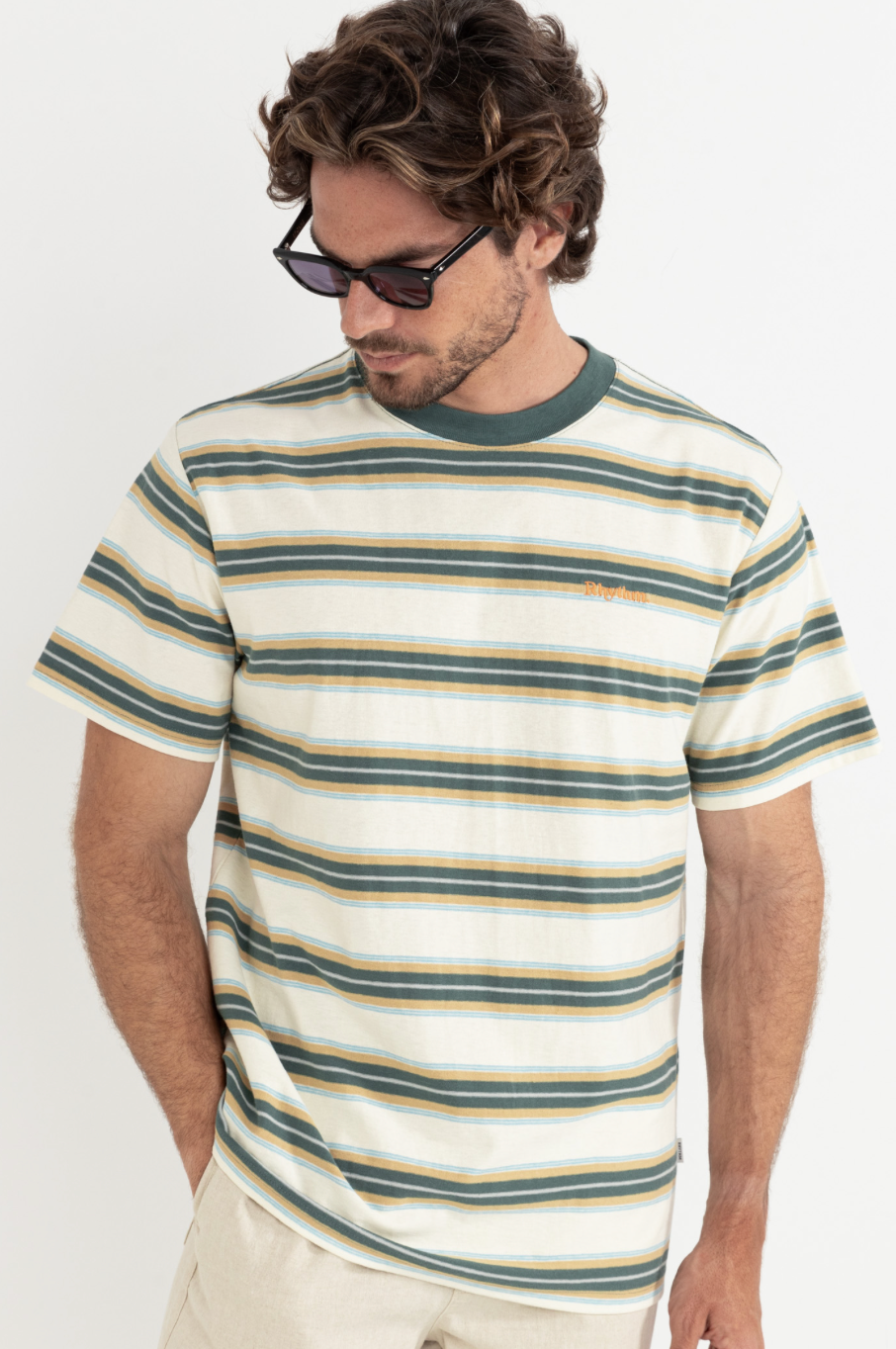 Rhythm Everyday Stripe SS T-Shirt- Green