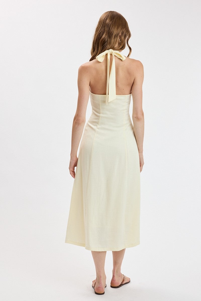Halter Tie Soft Color Fit&flare Midi Dress