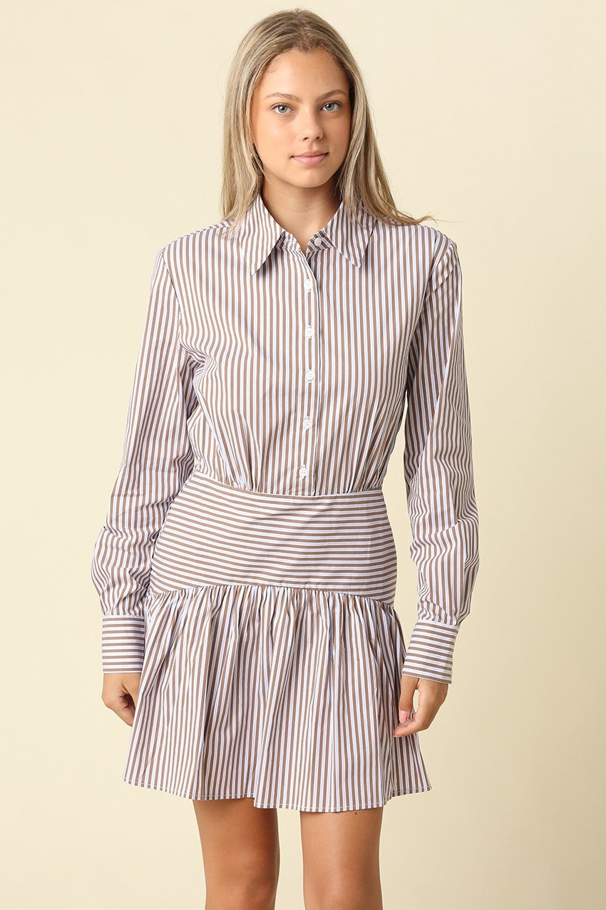 Ayra Striped Drop Waist Shirt Dress