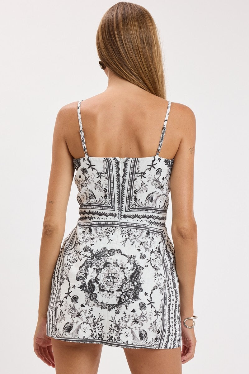 Ivy Mantra Pattern Tile Border Mini Dress