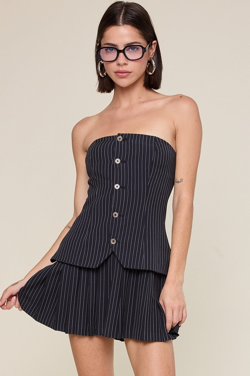 Pinstriped Suit Vest-skirt Style Tube Mini Dress