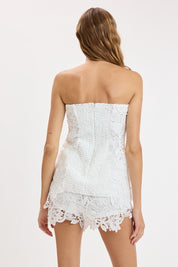Floral Embroidered Curvy Waist Tube Top & Shorts