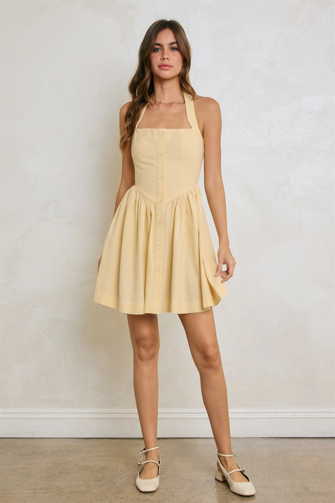 Butter Linen Dipped Waist Mini Dress