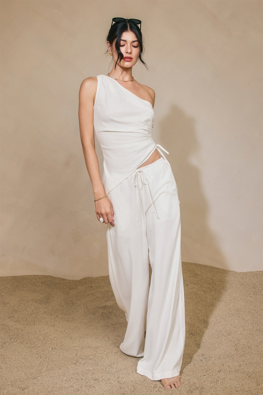 Linen Wide Leg Pull On Pants