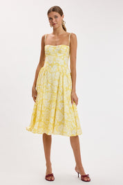 Yellow Floral Sleeveless Underwire Long Midi Dress