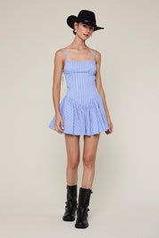 Blue Striped Tie Strap Casual Fit & flare Mini Dress