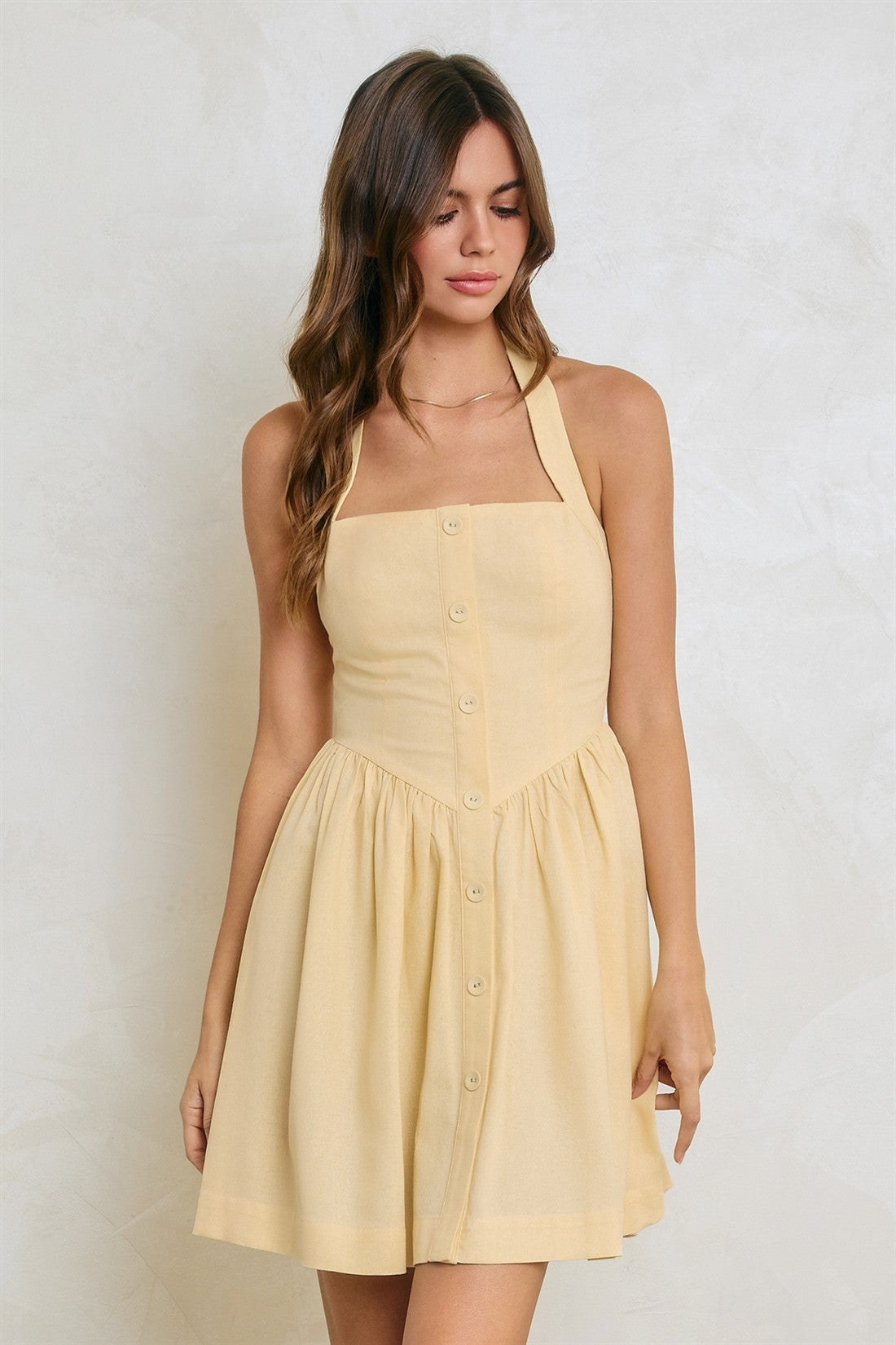 Butter Linen Dipped Waist Mini Dress