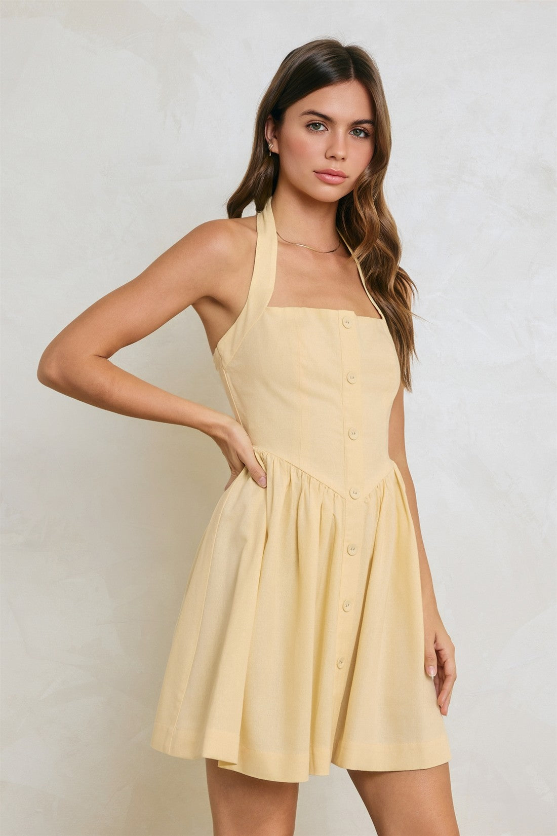 Butter Linen Dipped Waist Mini Dress