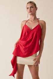 Texture Halter Open Back Ruffle Detail Wrapped Top