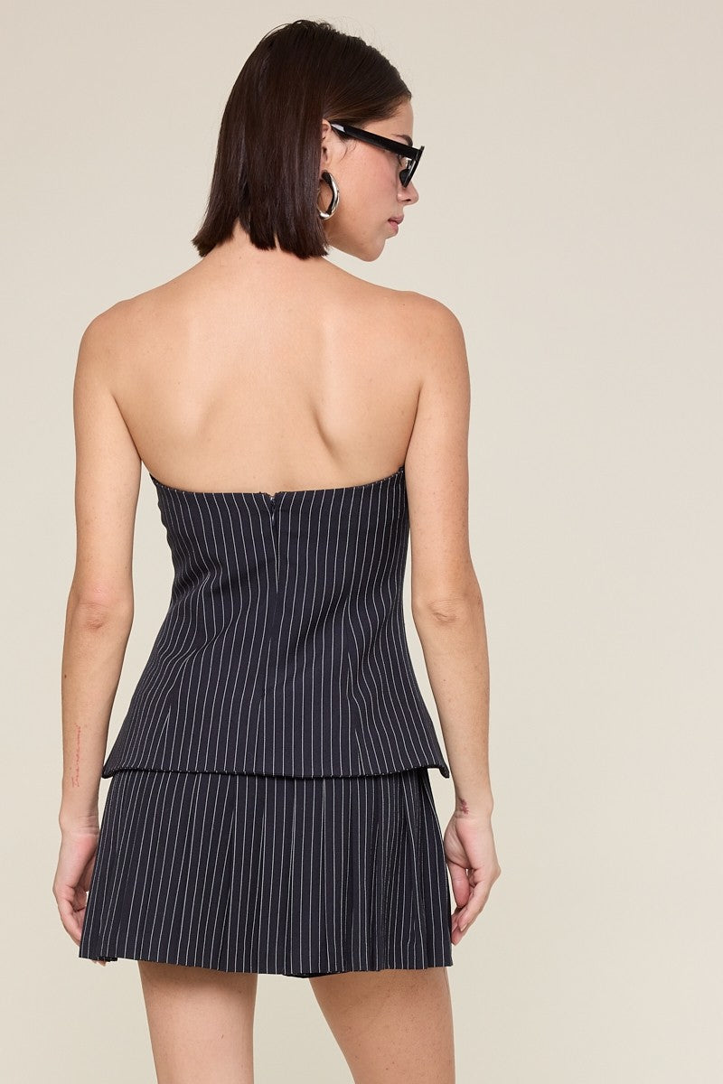 Pinstriped Suit Vest-skirt Style Tube Mini Dress