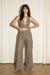 Fringe Wrap Three Piece Set Top Pants Scarf