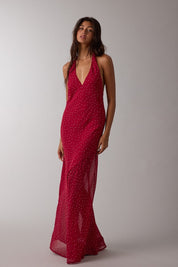 Halter Tie Neck Open Back Waist Tie Maxi Dress