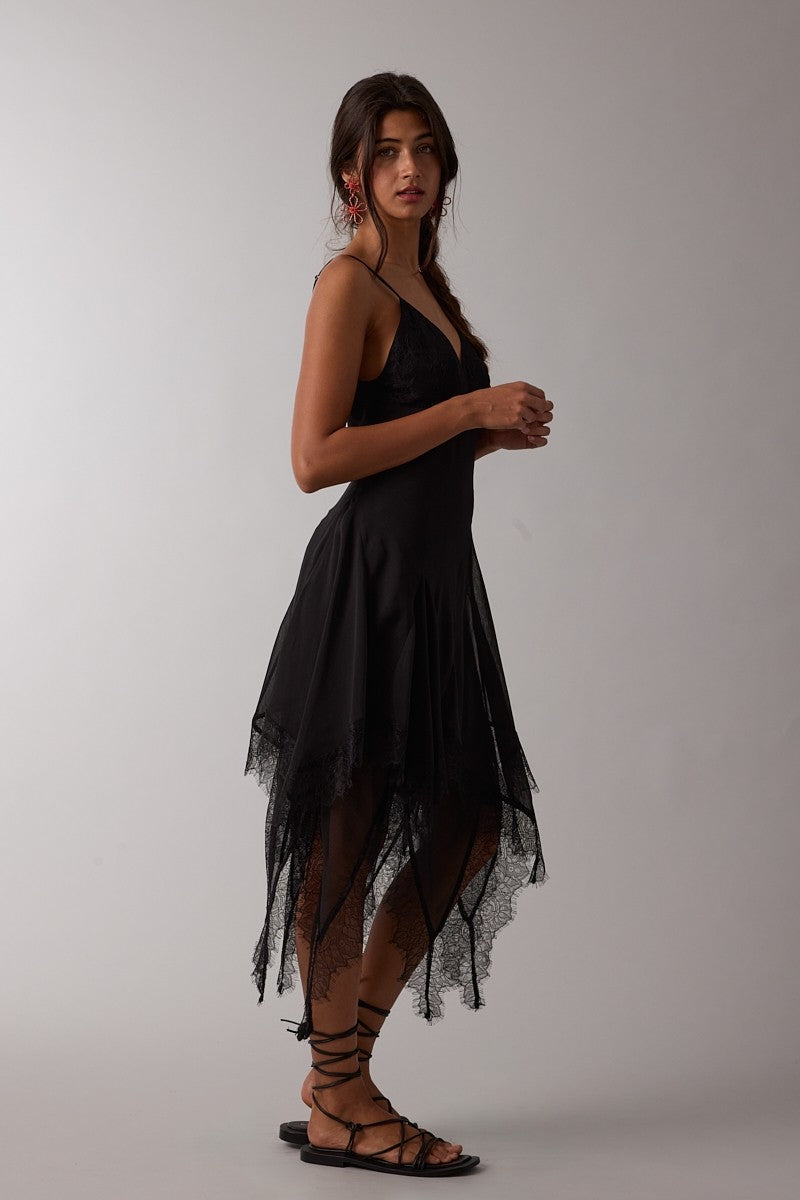 High-low Lace Down V-neck Open Back Midi Dress