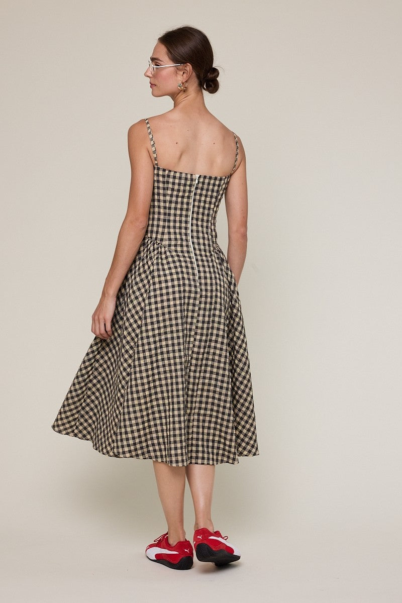 Checker Underwire Sleeveless Long Midi Dress
