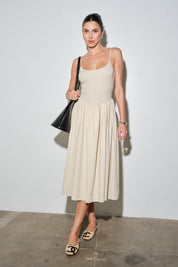 Anna Jersey Bodice Poplin Skirt Gathered Midi Dress
