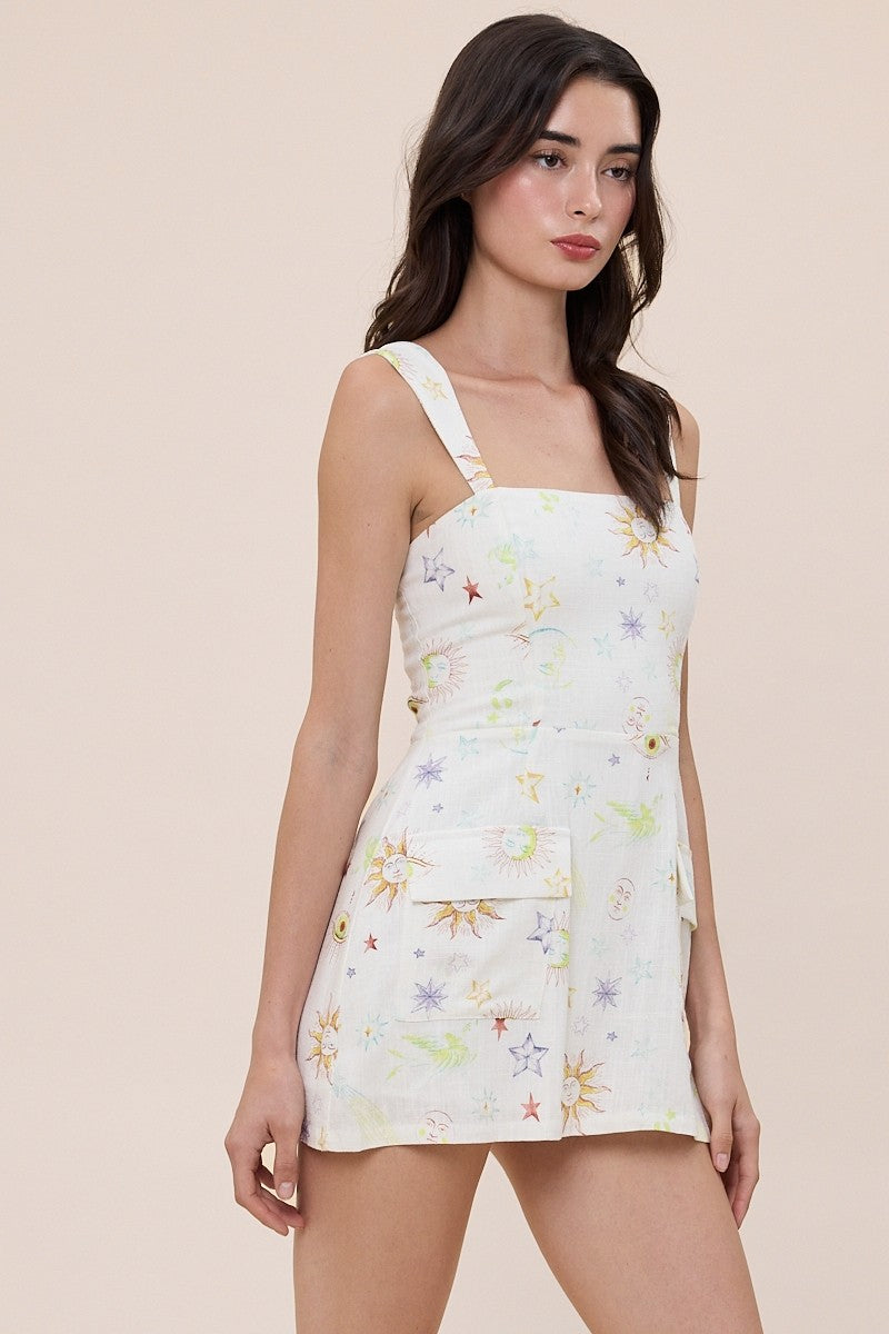 Linen Galaxy Square Neck Casual Plain Mini Dress