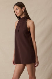 Chocolate Turtle Neck Cutout Plain Mini Dress
