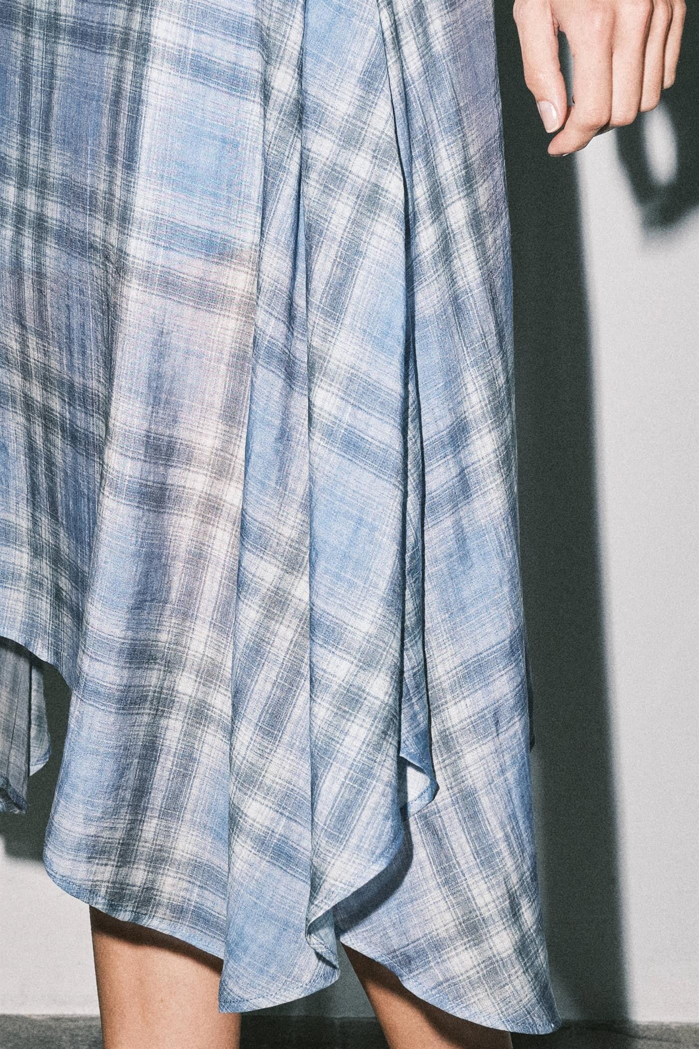 Emily Plaid Linen Wrap Asymmetric Midi Skirt