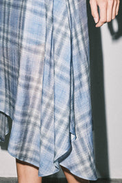 Emily Plaid Linen Wrap Asymmetric Midi Skirt