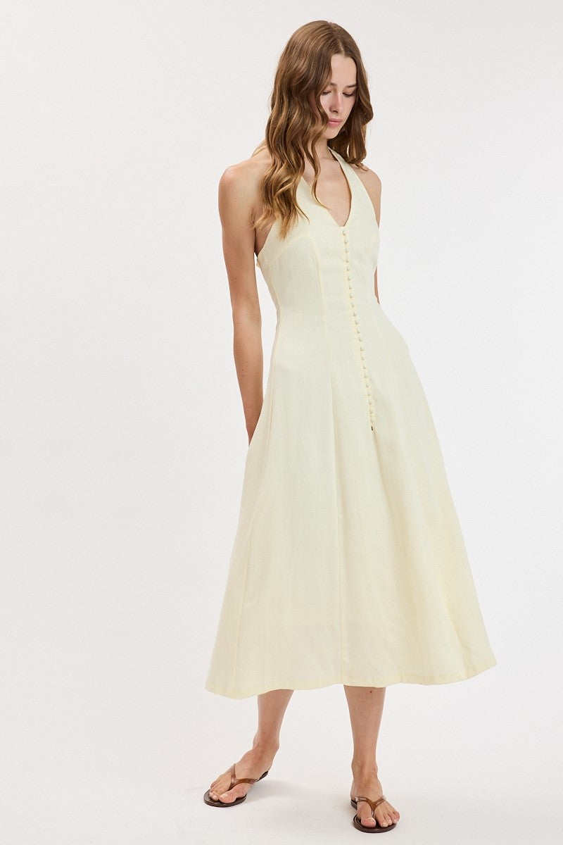Halter Tie Soft Color Fit&flare Midi Dress