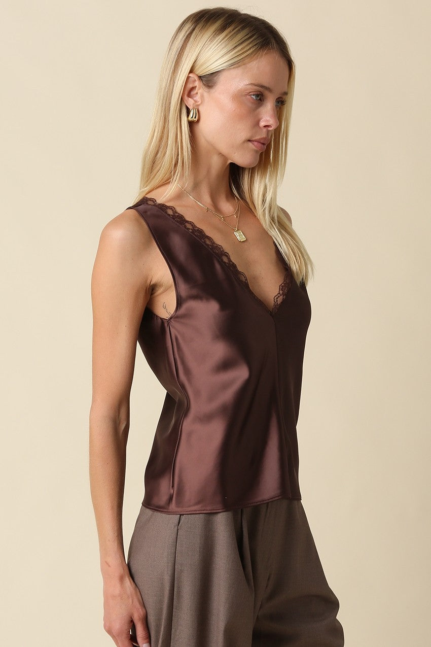 Noir Lace Trim Satin Tank