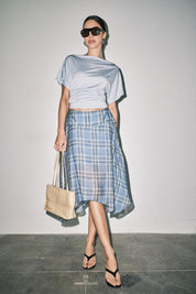 Emily Plaid Linen Wrap Asymmetric Midi Skirt