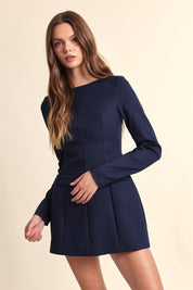 Boat Neck Long Sleeve Slim Fit-in Mini Dress