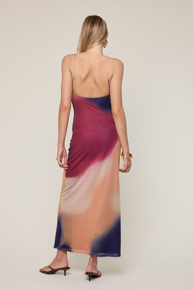 Romantic Mesh Tie-dye Slim Fit-in Midi Dress