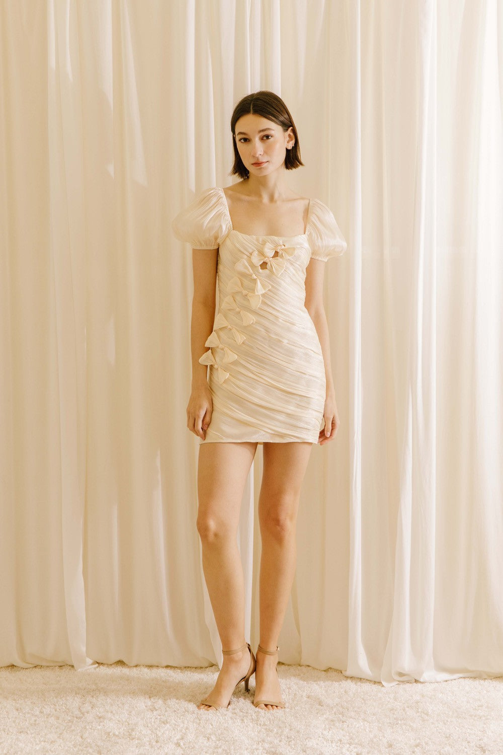 Cream Satin Shiny Sheen Bow Mini Dress | Collective Request 