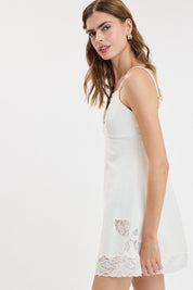 White Linen Floral Lace Accent Cocktail Mini Dress